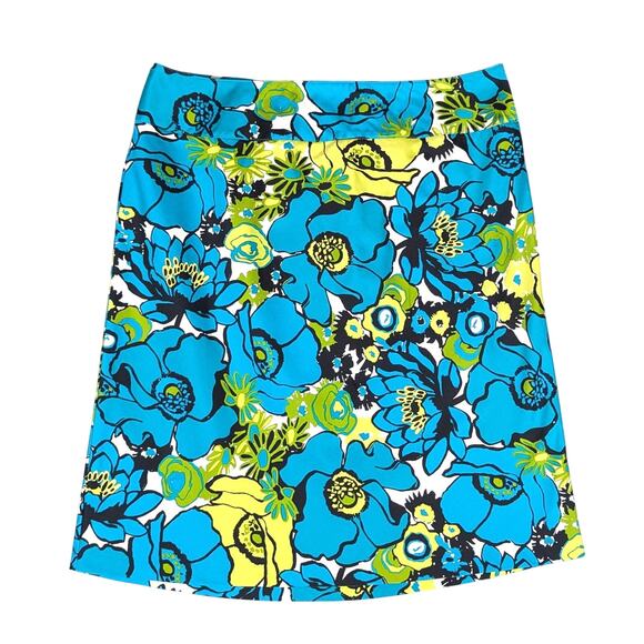 East 5th Floral Skirt Size 16 A-Line Bold Colorful Retro MCM Mod Turquoise Green - Picture 1 of 12